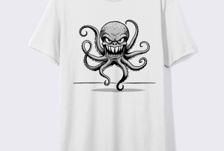 Macabre Tentacles Scary Octopus Crew Neck T-shirt for a Bold Statement