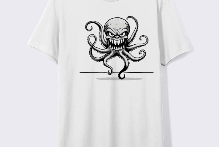 Chilling Depths Scary Octopus Crew Neck T-shirt for the Fearless