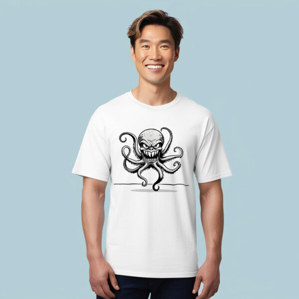 Chilling Depths Scary Octopus Crew Neck T-shirt for the Fearless in Small Size