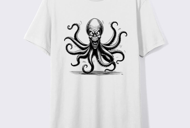 Chilling octopus illustration on a white t-shirt
