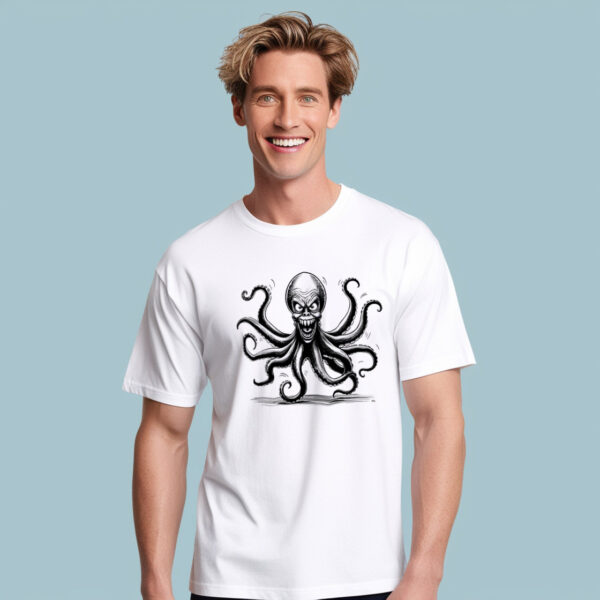 Close-up of sinister tentacles on t-shirt