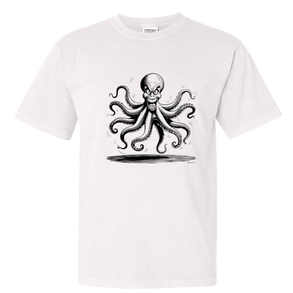 Whimsical octopus design on a crew neck shirt