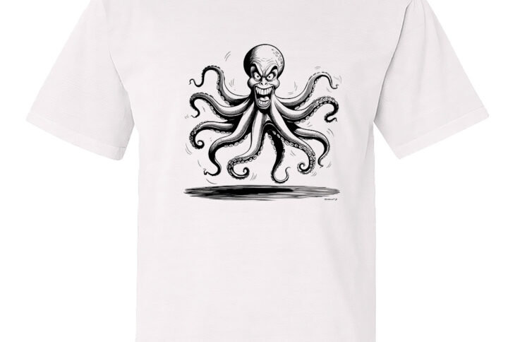 Whimsical octopus design on a crew neck shirt