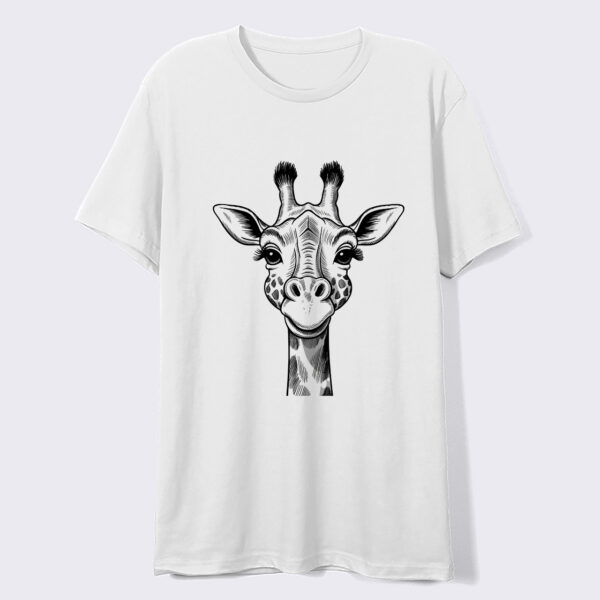 Close-up of giraffe print on white t-shirt